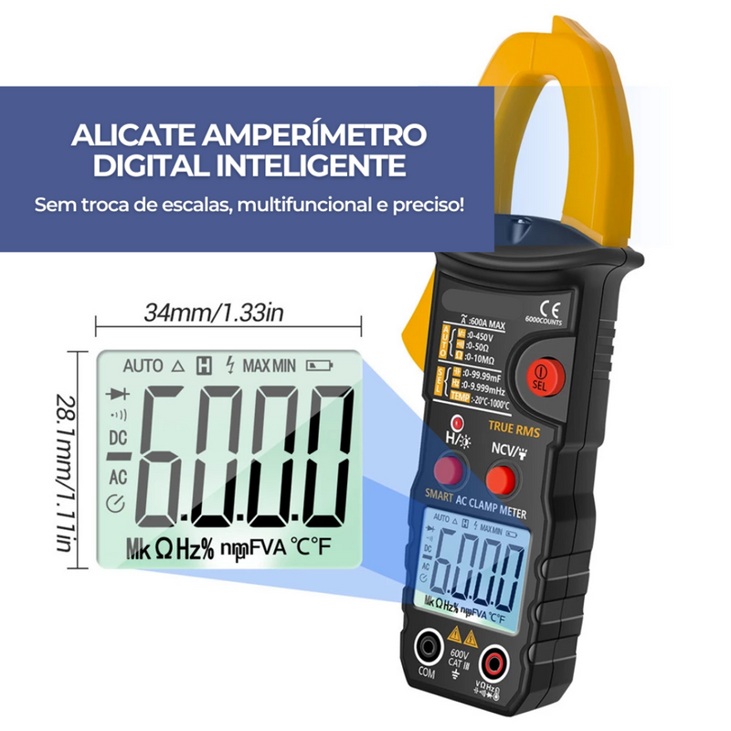 Alicate Amperímetro Inteligente + Sensor de Temperatura Grátis