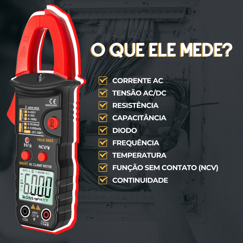 Alicate Amperímetro Inteligente + Sensor de Temperatura Grátis