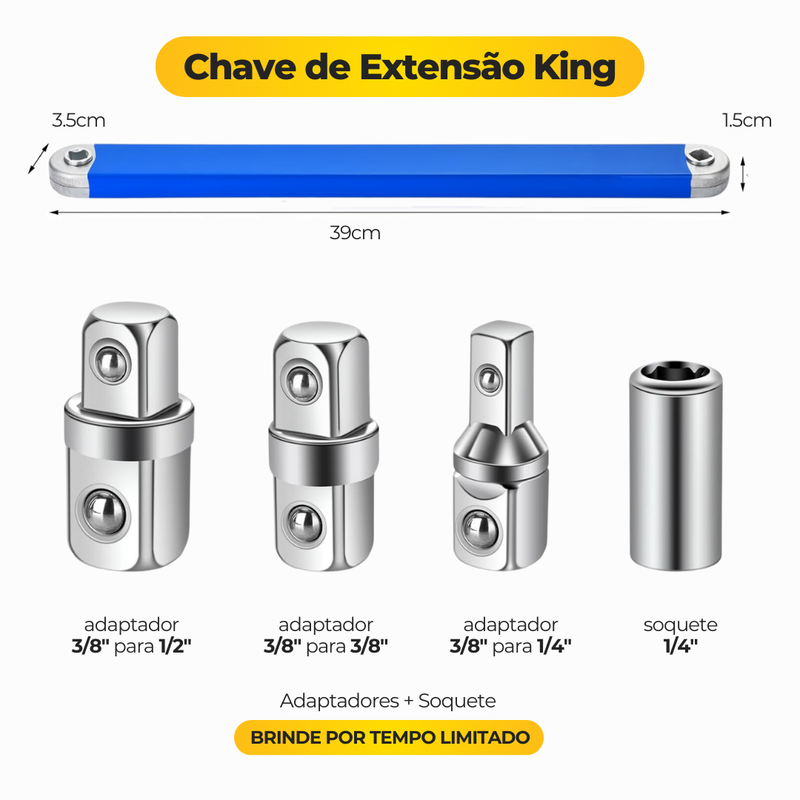 Chave de Extensão King + Brinde 3 Adaptadores + 1 Soquete