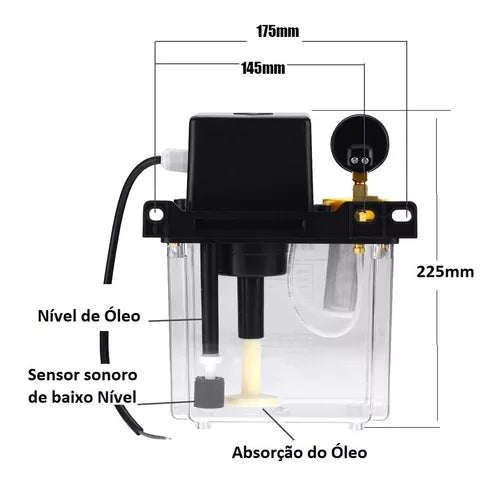 Bomba De Lubrificação Fresa Cnc, Automática, Torno, Injetora 0.5L 220V Com Medidor de Pressão