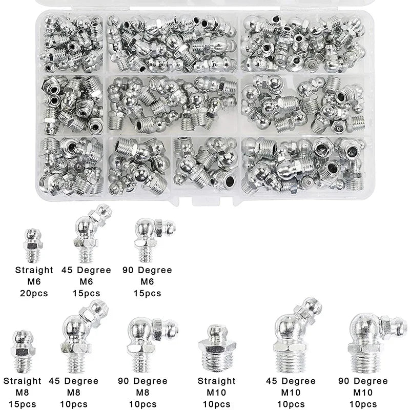 Kit Graxeira Reta, 90°, 45° (M6,M8,M10) 115 Peças