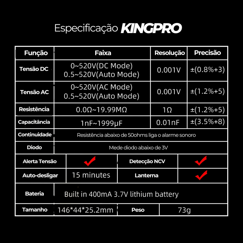 Caneta Multímetro Inteligente Recarregável - KingPro