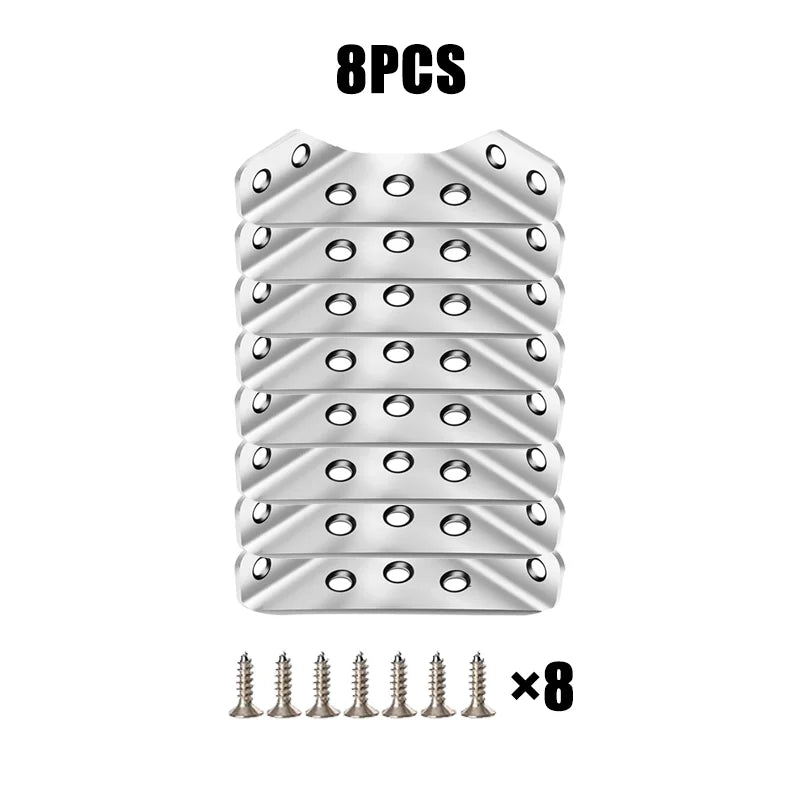 Suportes De Canto De Aço Inoxidável Para Móveis De Uso Geral/Cama & Armário Gaveta - 8 peças + 56 Parafusos