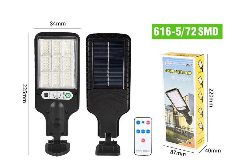 Luz de Led com carregamento a energia solar, sensor de movimento e controle.