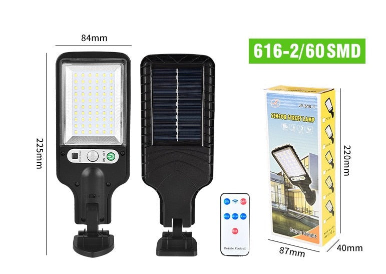 Luz de Led com carregamento a energia solar, sensor de movimento e controle.