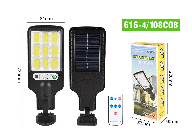 Luz de Led com carregamento a energia solar, sensor de movimento e controle.